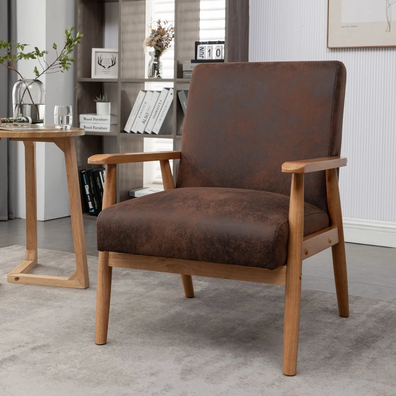 Wide Classic Mid-Century Modern Arm Chair - Brown - Furniture Home Direct