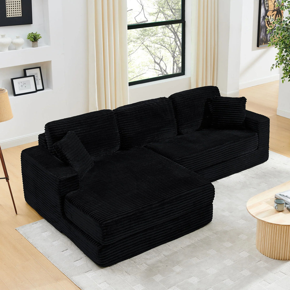 Modern Minimalist L Shape Modular Sectional Sofa, Corduroy Couch - Furniture Home Direct