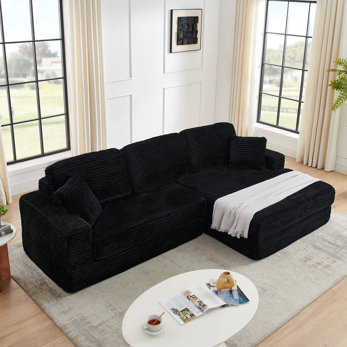 Modern Minimalist L Shape Modular Sectional Sofa, Corduroy Couch - Furniture Home Direct