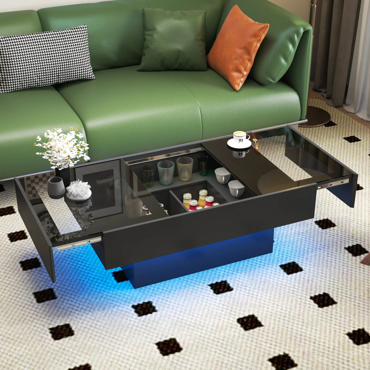 Coffee Table with Sliding Top, Storage and LED Light - Furniture Home Direct