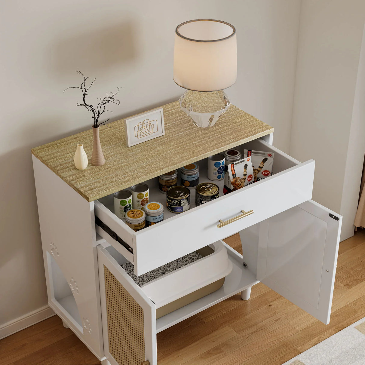 Accent Cabinet With Drawer - White / Light Brown - Furniture Home Direct