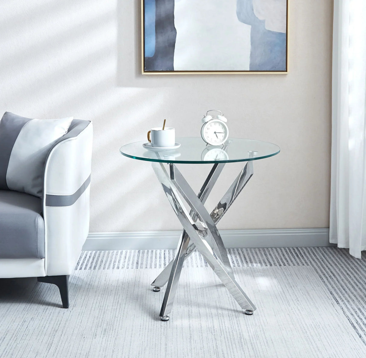 Modern Round Tempered Glass Table With Chrome Legs - Furniture Home Direct