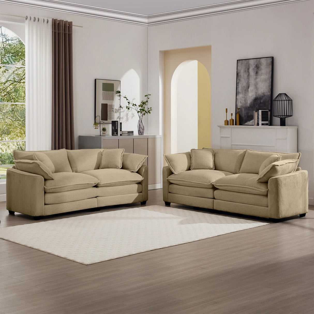 Elegant Corduroy Oversized Sectional Sofa Set With Deep Seats And Flexible Layout - Furniture Home Direct