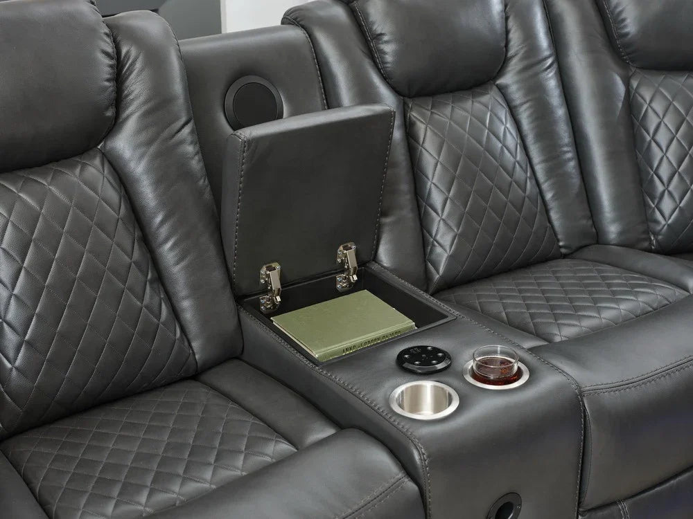 Sectional Sofa Power Reclining Leather With LED Grey - Furniture Home Direct