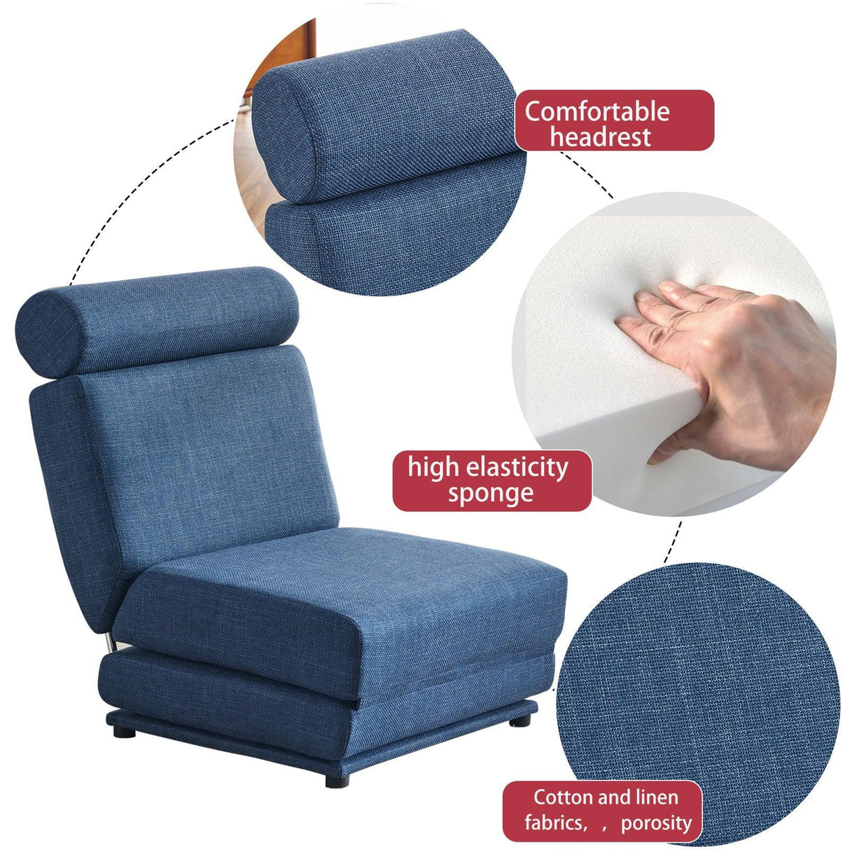 Foldable Single Chair Sofa Bed With Pillow, Easy To Store, Breathable And Wearable Linen - Furniture Home Direct