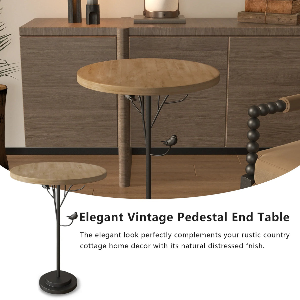 Round Side Table Metal Base With Wooden Top Natural - Furniture Home Direct