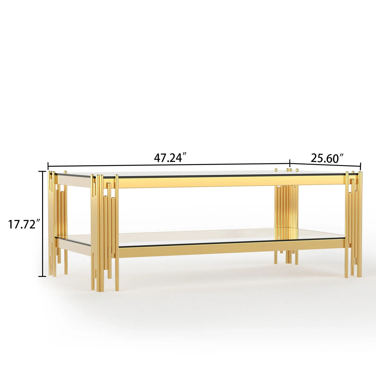 Top And Bottom Double Layer Tempered Glass Table And Mirror Finished Stainless Steel Frame - Furniture Home Direct