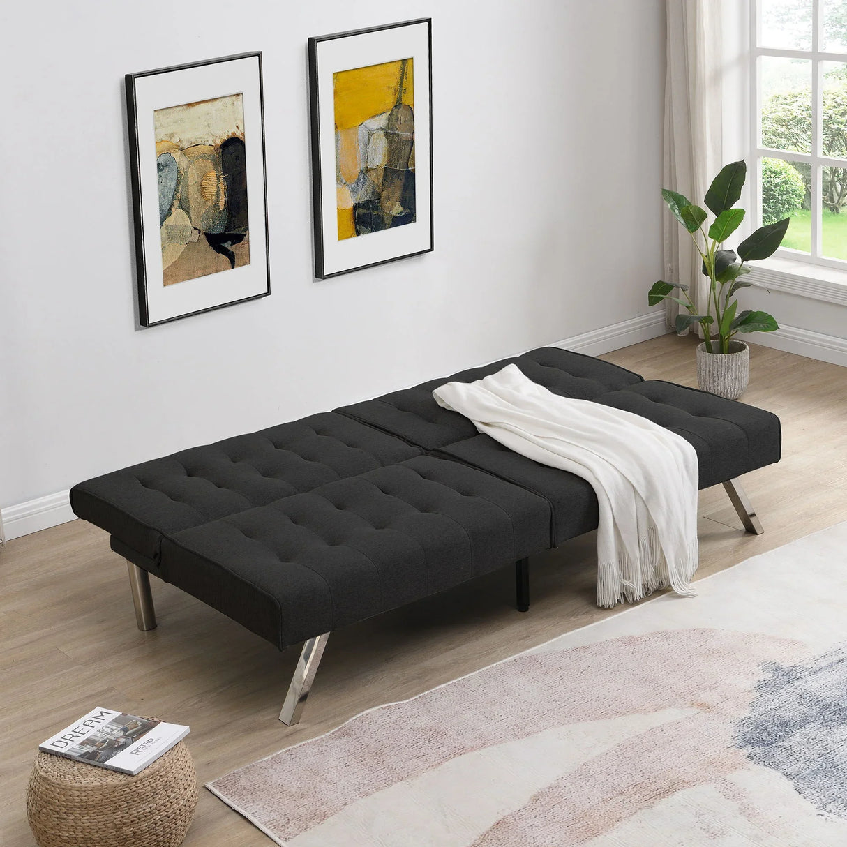 Modern Sofa Bed With Wood Frame And Stainless Legs - Furniture Home Direct