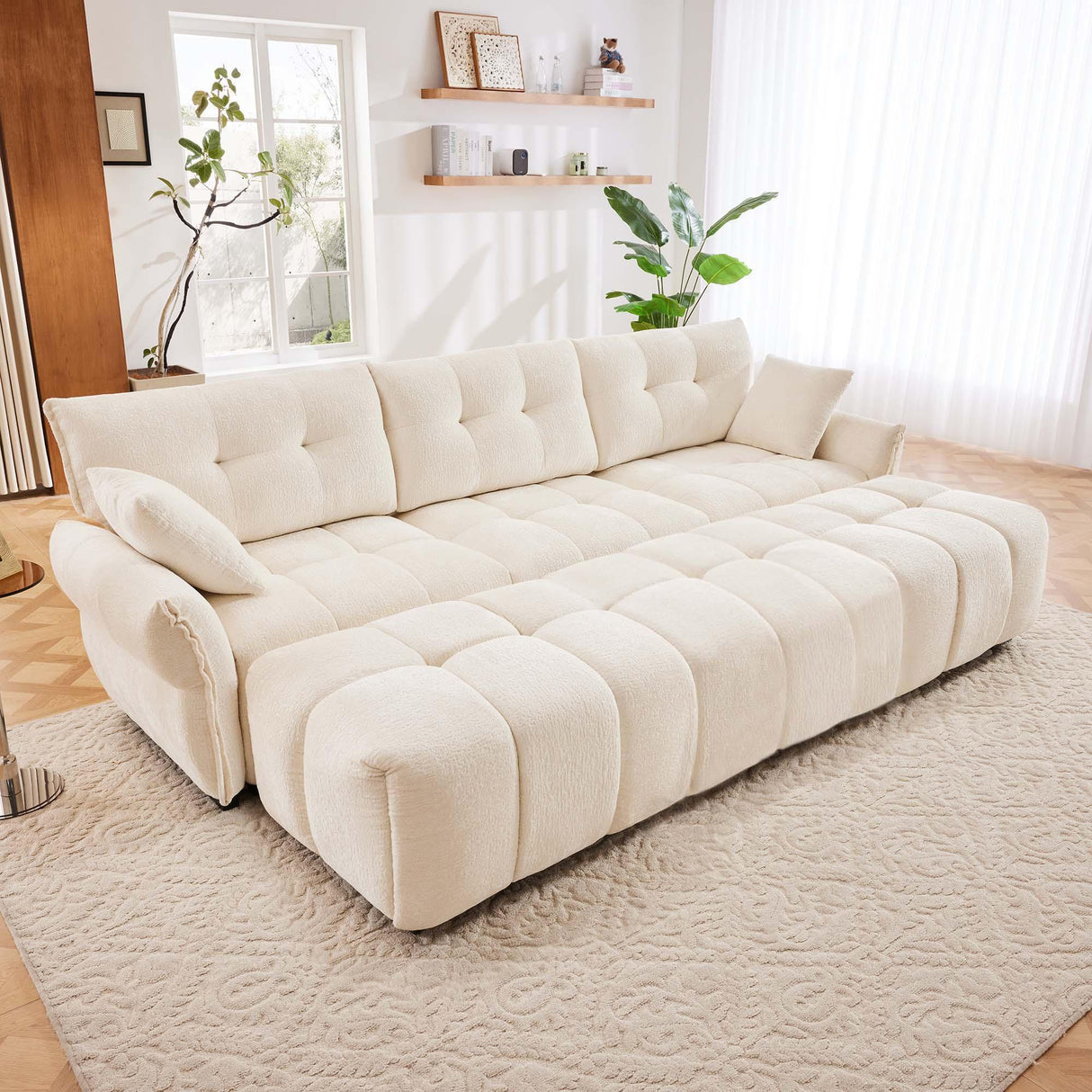 Sofa Set With Ottoman And Pillows, Textured, High Resilience Cushions - Furniture Home Direct