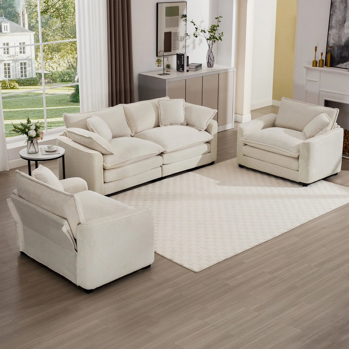 Elegant Corduroy Oversized Sectional Sofa Set With Deep Seats And Flexible Layout - Furniture Home Direct