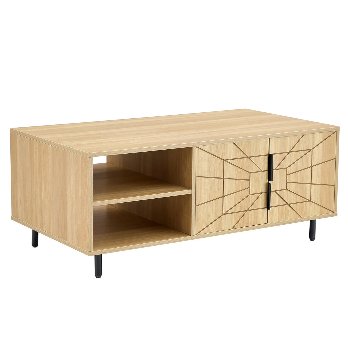 Spider- Web Textured Modern Coffee Table Geometric Art And Practical Design - Natural Wood - Furniture Home Direct