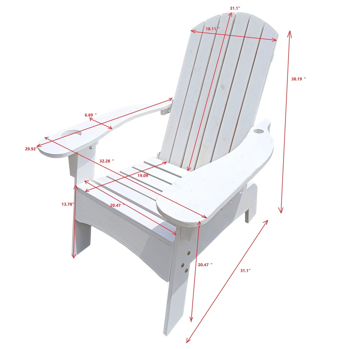 Outdoor Or Indoor Wood Adirondack Chair With An Hole To Hold Umbrella, On The Arm - Furniture Home Direct