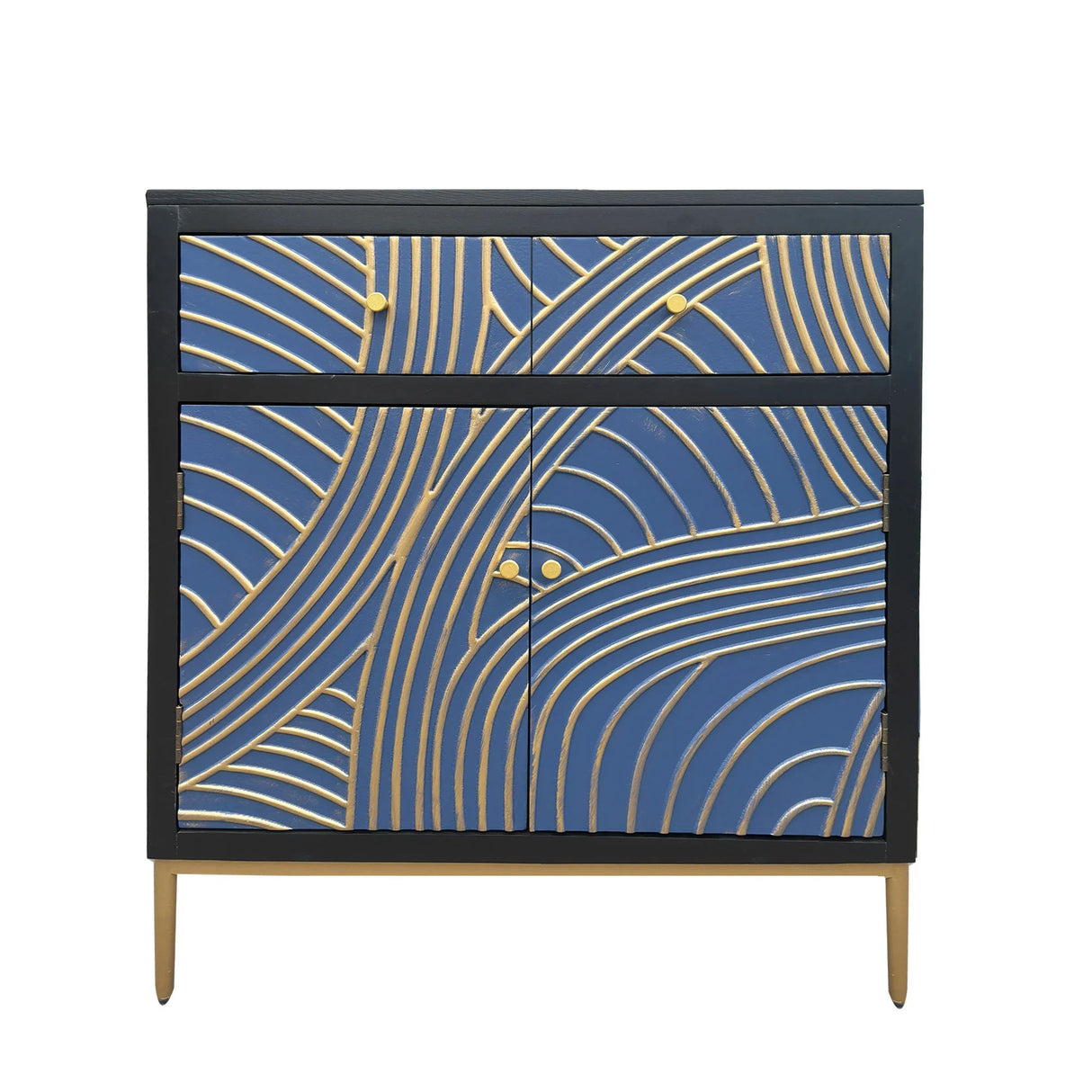 Accent Cabinet With Blue Panels Lacquered Black and Blue - Furniture Home Direct