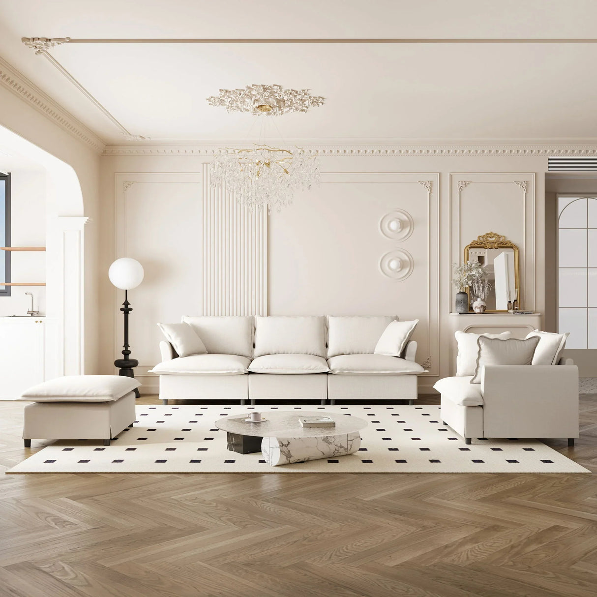 Living Room Set Modular Sectional Couch, Upholstered Sofa & Armchair & Movable Ottoman - Furniture Home Direct