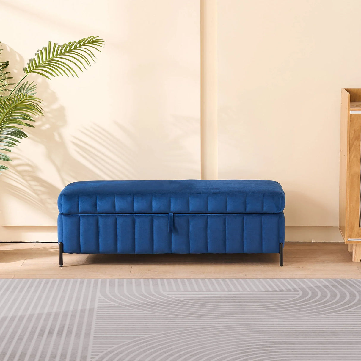 Wide Upholstered Velvet Storage Soft Bench Ottoman With Metal Legs - Furniture Home Direct