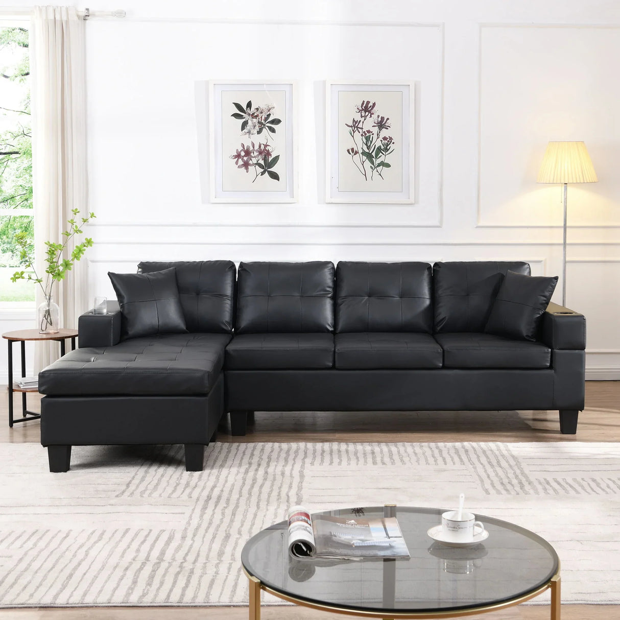 Modern Sectional Sofa Set With Chaise Lounge And Cup Holder - Furniture Home Direct