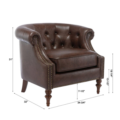 Ophelia - Button Tufted Accent Chair - Brown - Furniture Home Direct