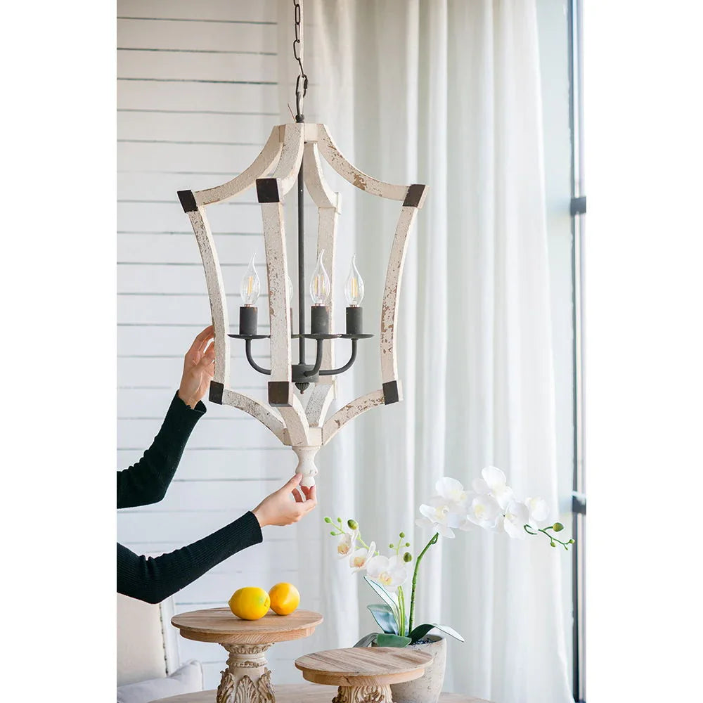 4 Light Chandelier, Hanging Light Fixture With Adjustable Chain For Kitchen, Bulb Not Included - Cream - Furniture Home Direct