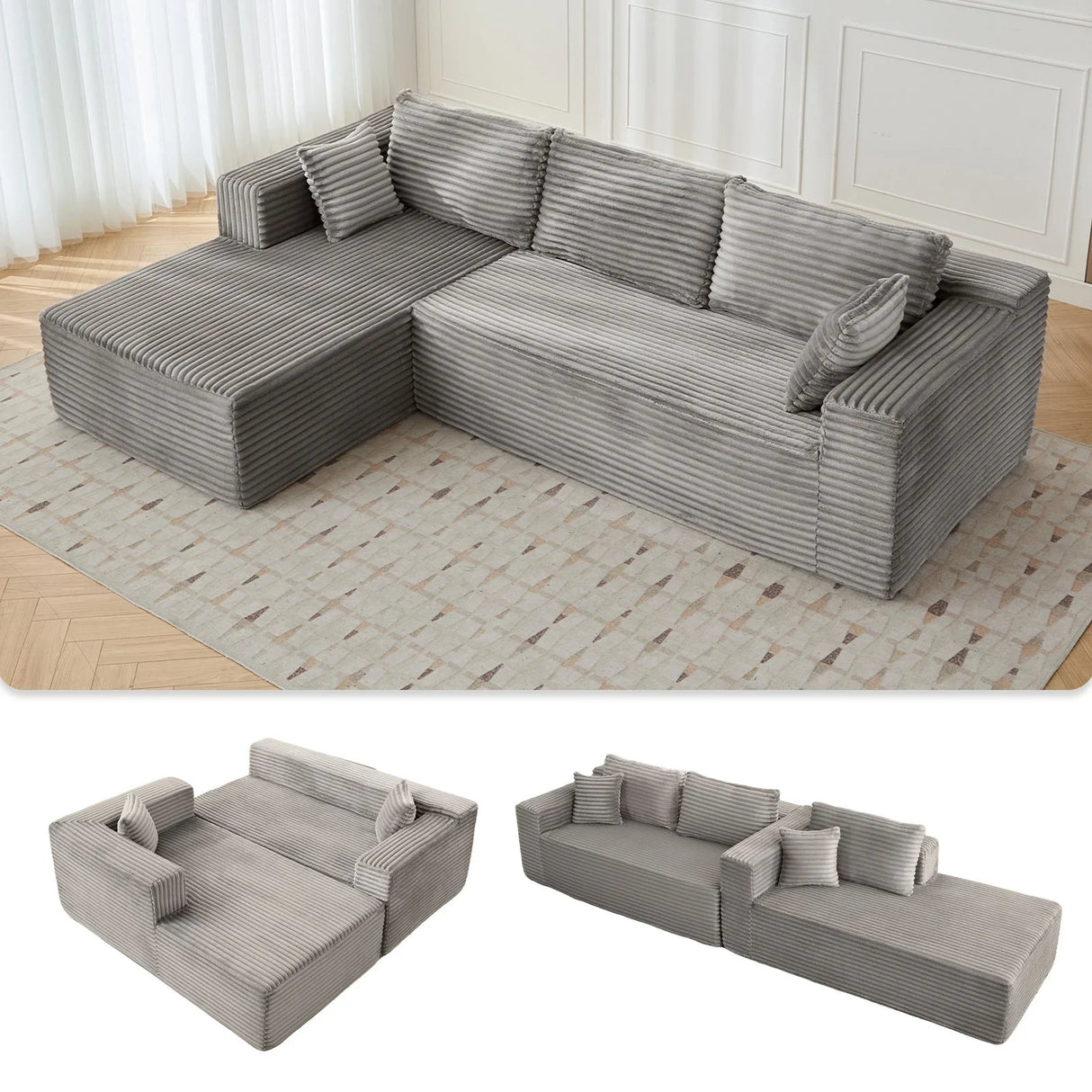 Compression Sectional Couch With Comfy Chaise, Boneless L Shape Sofa With Deep Seat - Furniture Home Direct