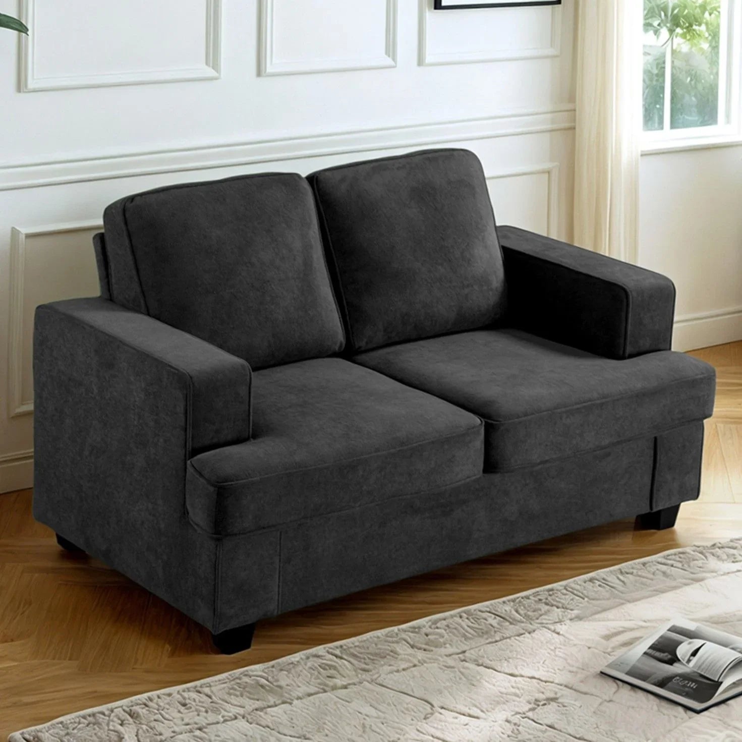 Modern Loveseat, Comfortable 2 Seater Couch With Deep Seating, Loose Back Cushions, Wide Arms - Furniture Home Direct