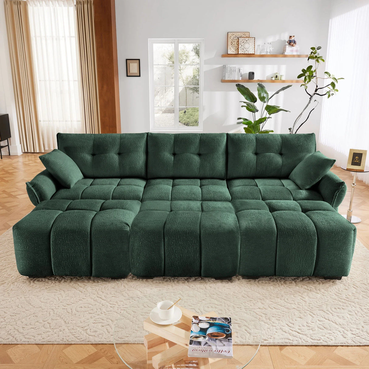 Sofa Set With Ottoman And Pillows, Textured, High Resilience Cushions - Furniture Home Direct