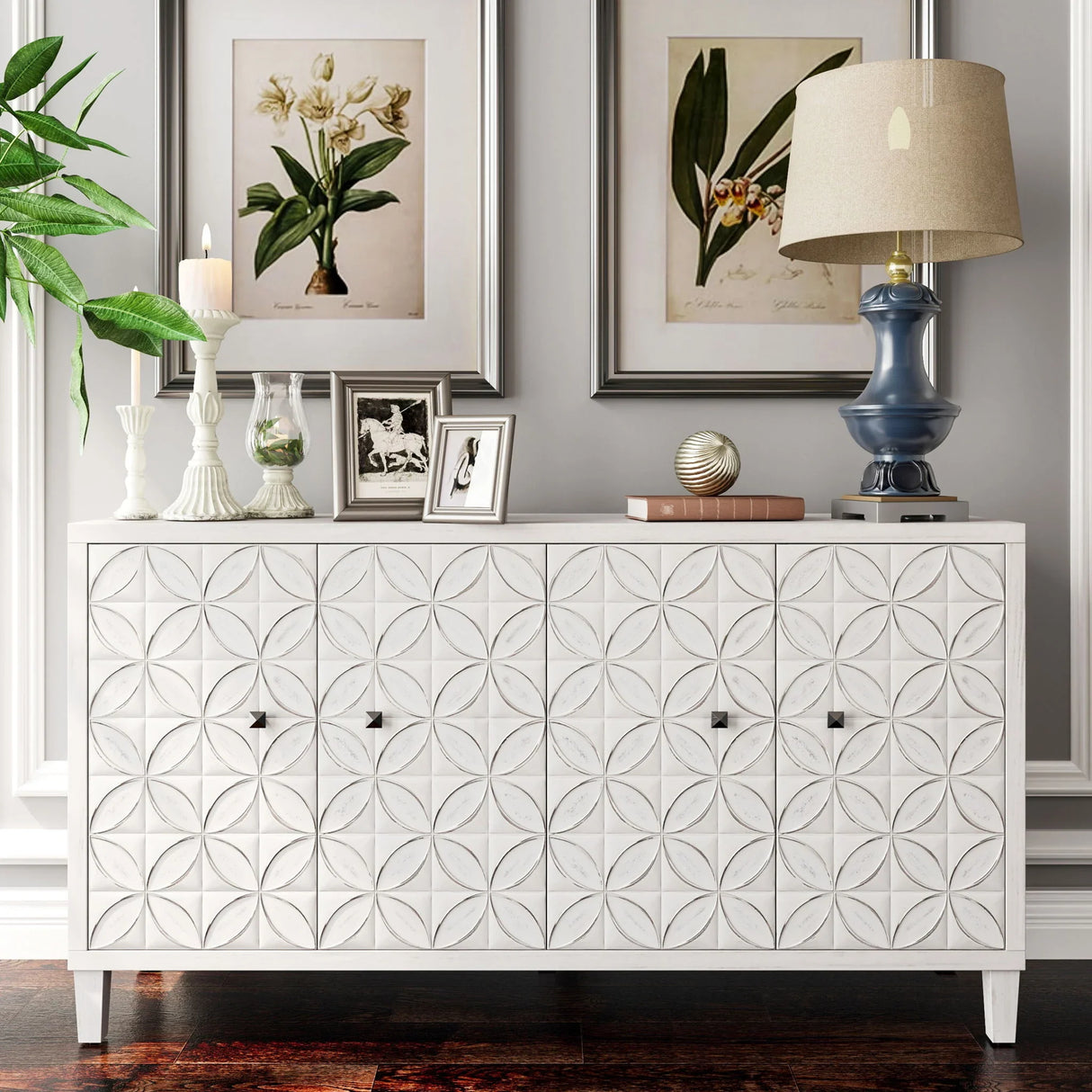 Accent Cabinet 4 Door Wooden Cabinet Sideboard Buffet Server Cabinet Storage Cabinet, For Living Room, Entryway, Hallway, Office, Kitchen And Dining Room - White Wash - Furniture Home Direct
