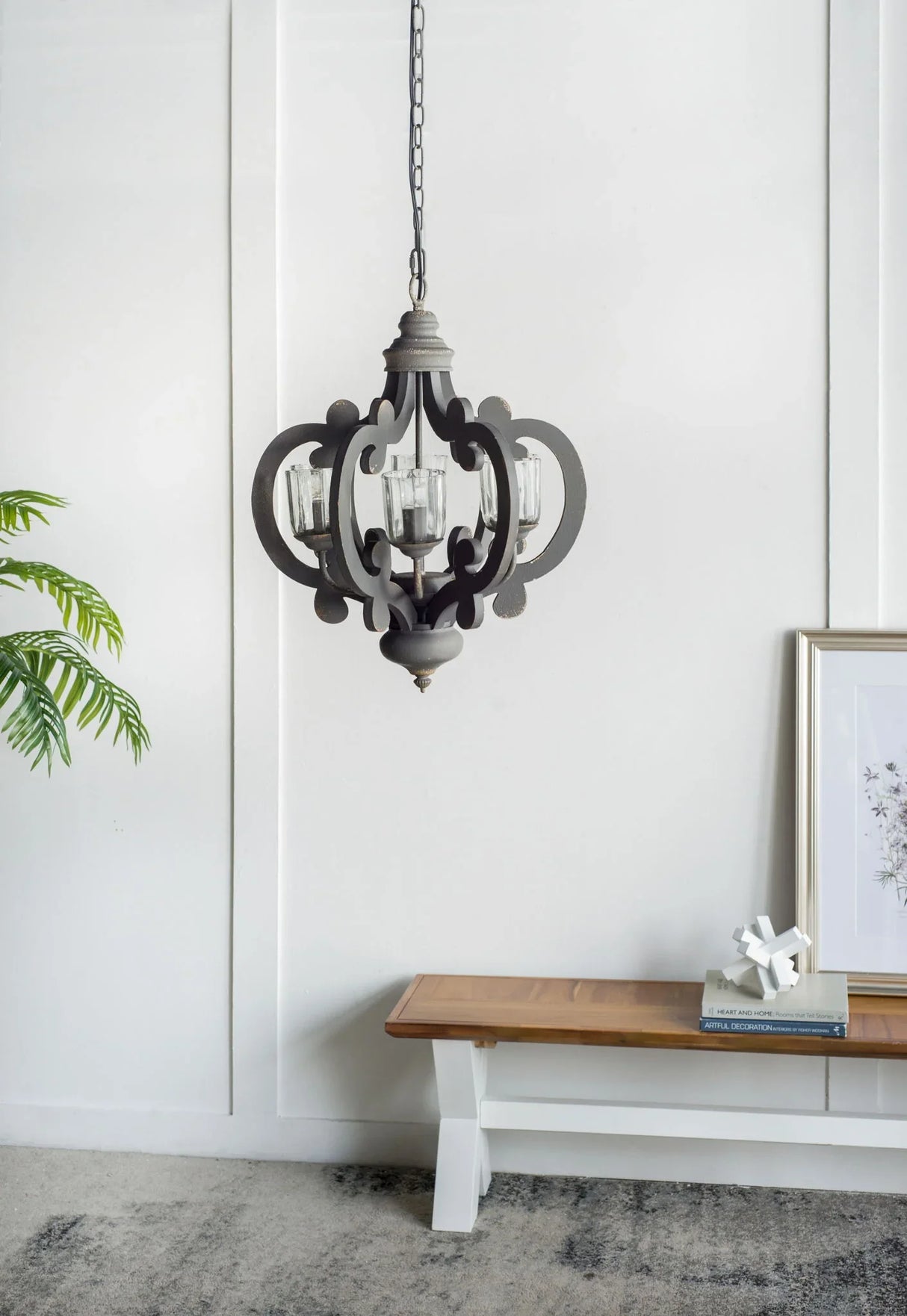 Farmhouse Chandelier, 6 Light Wood Chandelier Pendant Light Fixture With Adjustable Chain For Dining Room Living Room Entryway, Bulb Not Included - Furniture Home Direct