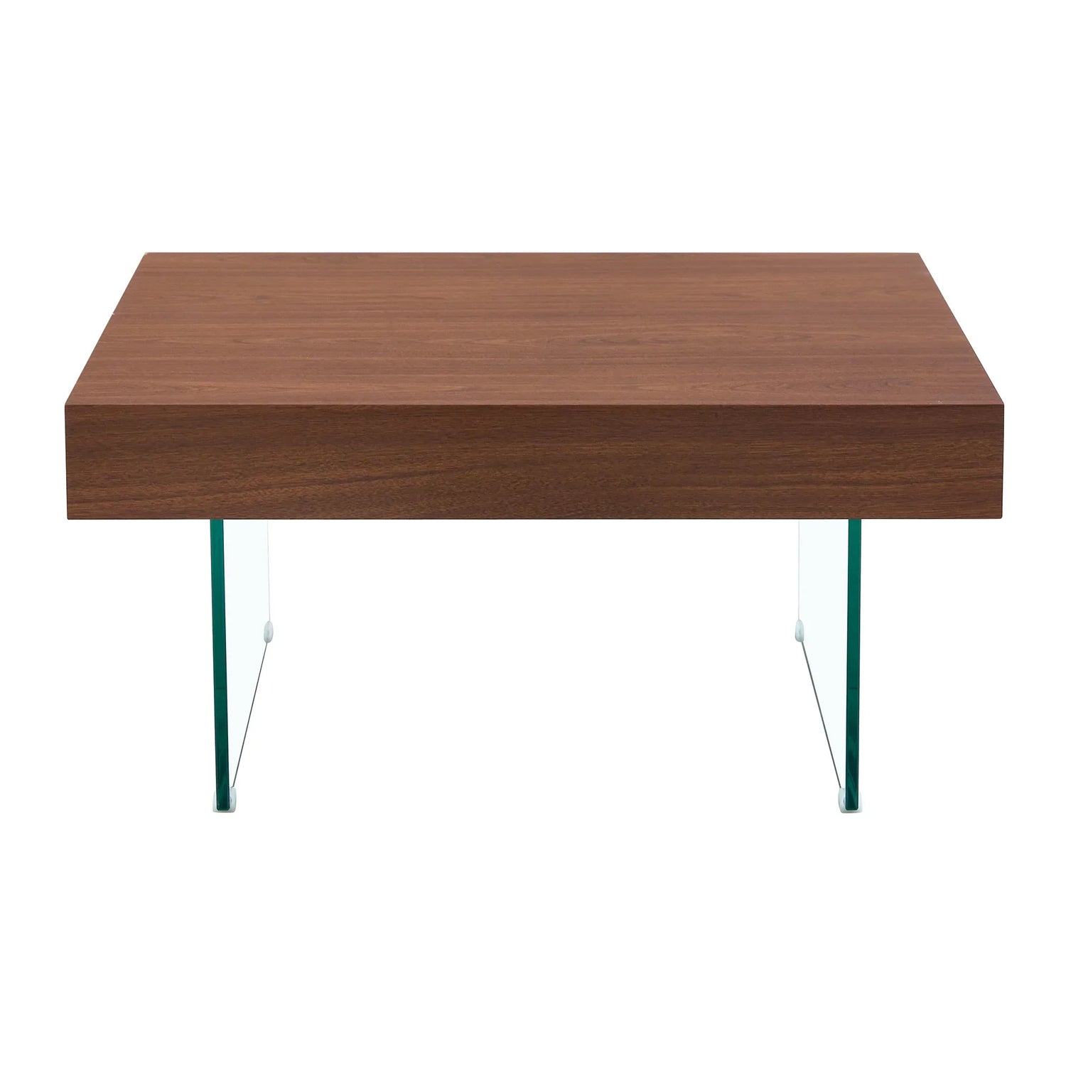 Faux Walnut Square Coffee Table with Tempered Glass Legs - Furniture Home Direct