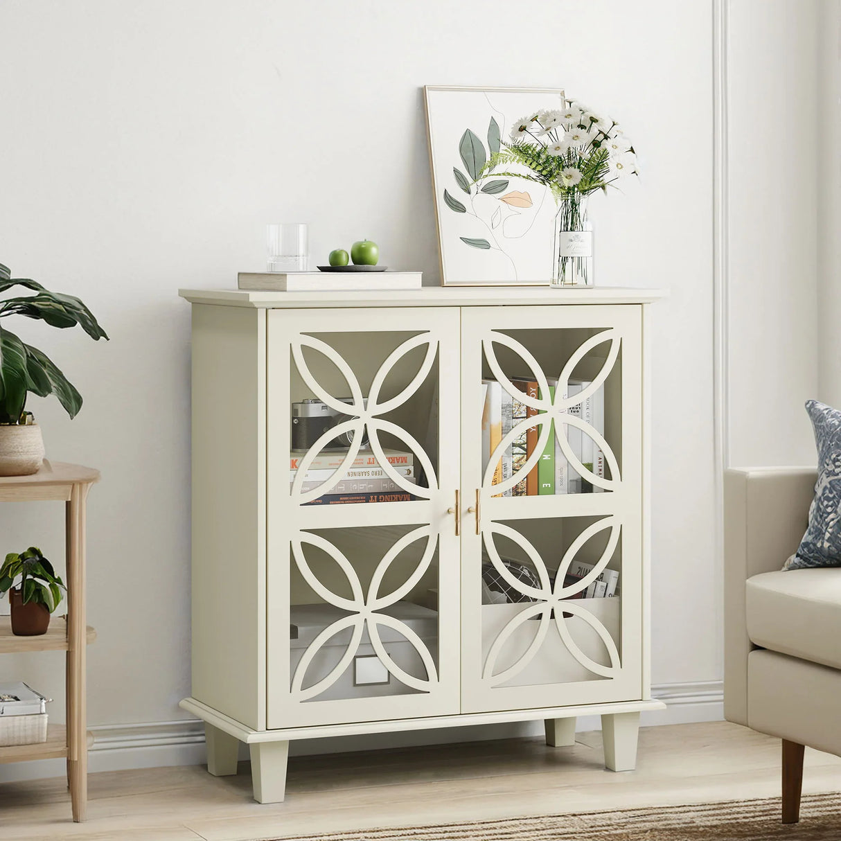 Modern Cabinet With Storage and Adjustable Shelves - Cream - Furniture Home Direct