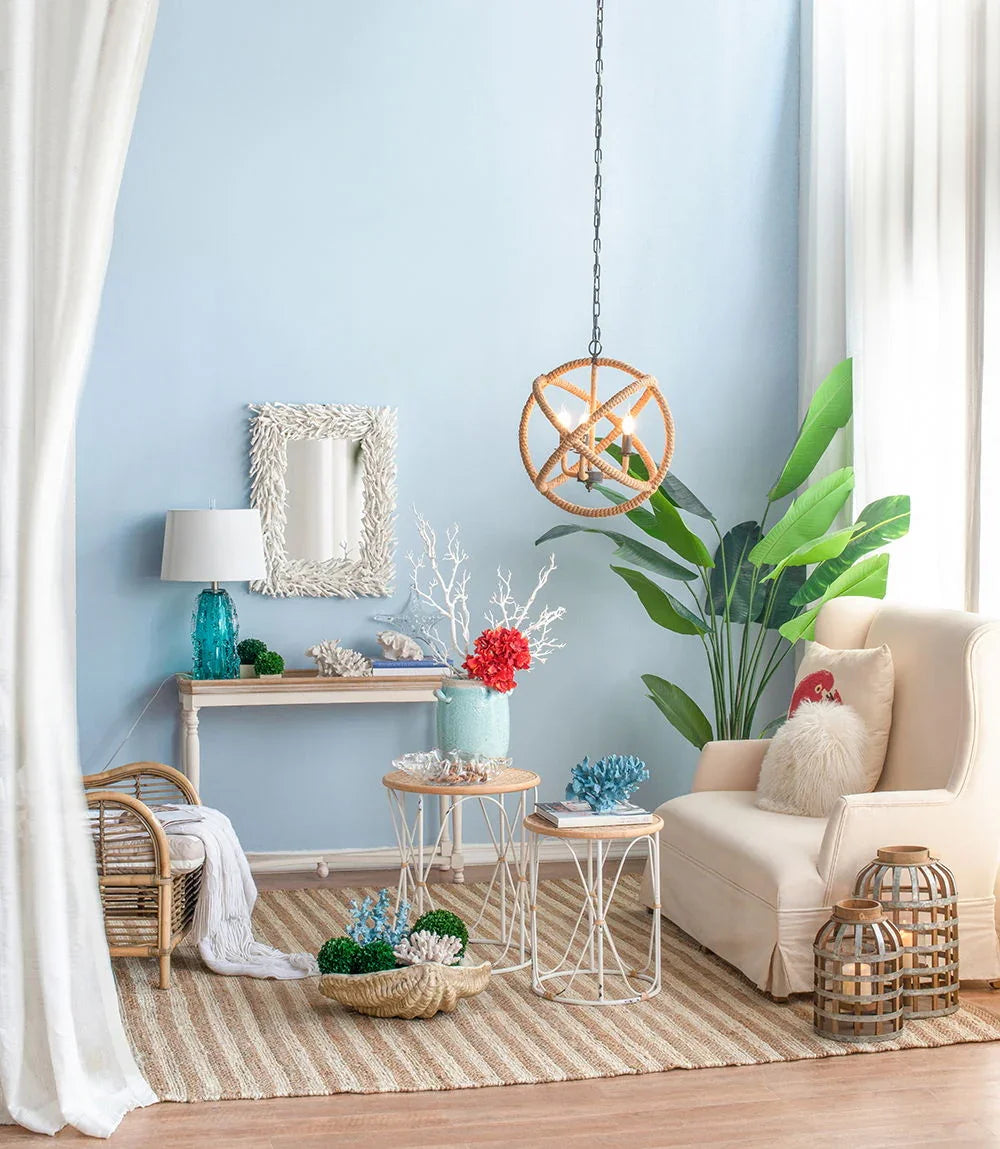 3 Light Farmhouse Chandelier, Rope Chandelier Globe Hanging Light Fixture With With Adjustable Chain For Kitchen, Bulb Not Included - Beige Brown - Furniture Home Direct