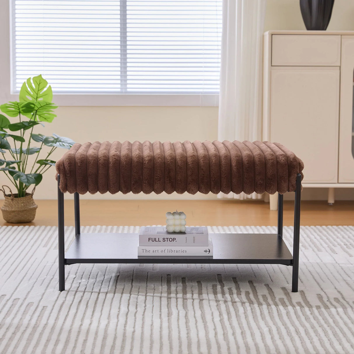 Upholstered Ottoman Coffee Table Foot Rest With Open Storage - Furniture Home Direct