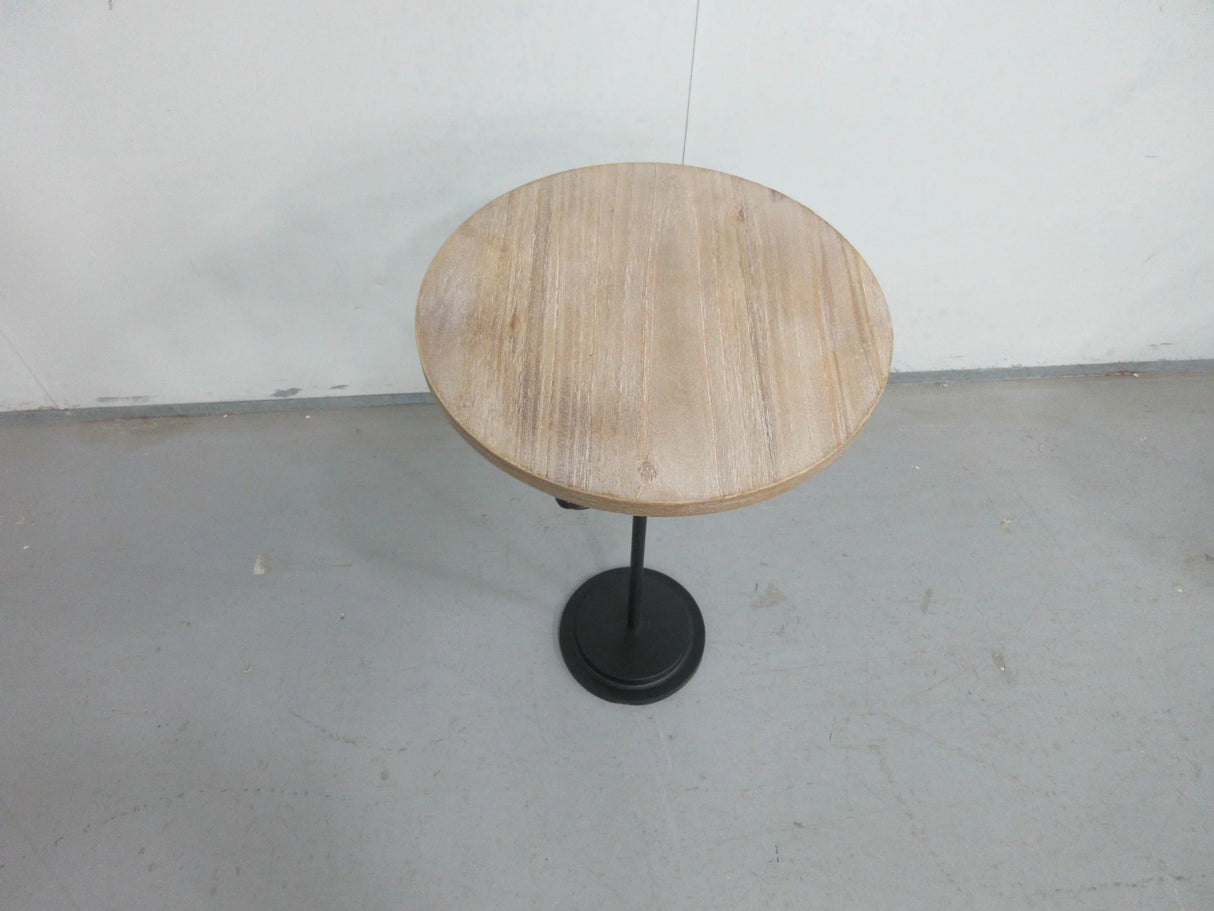 Round Side Table Metal Base With Wooden Top Natural - Furniture Home Direct