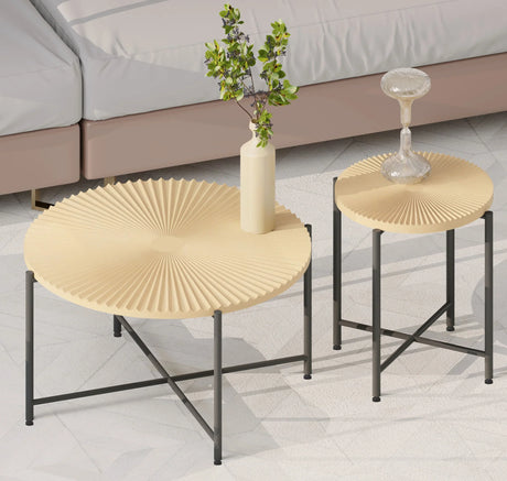 Radial - Pattern Coffee And End Table Set Waterproof Cover, Distressed Cylindrical Design (Set of 2) - Furniture Home Direct