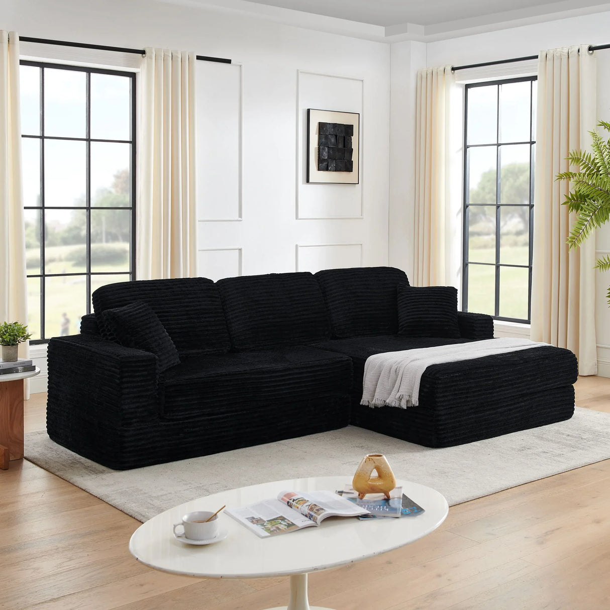 Modern Minimalist L Shape Modular Sectional Sofa, Corduroy Couch - Furniture Home Direct