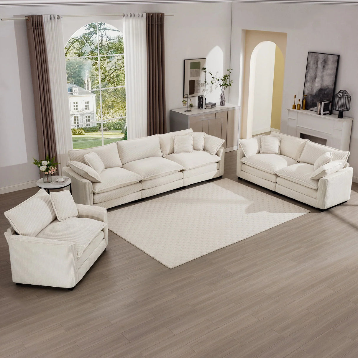 Elegant Corduroy Oversized Sectional Sofa Set With Deep Seats And Flexible Layout - Furniture Home Direct
