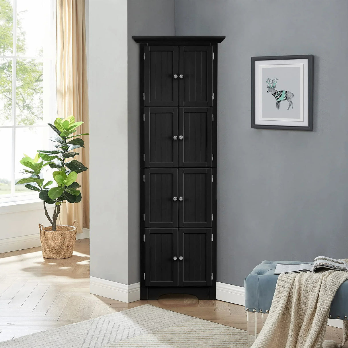 Tall Storage Cabinet With Doors And 4 Shelves For Living Room, Kitchen, Office, Bedroom, Bathroom, Modern - Furniture Home Direct