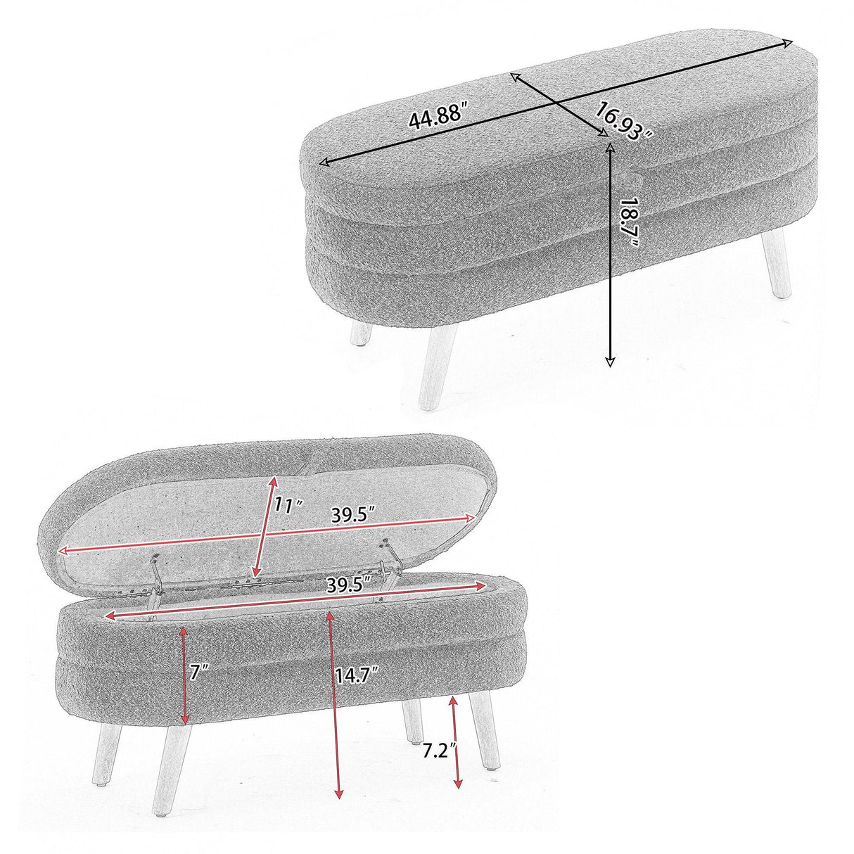 Velvet Fabric Storage Bench With Wood Legs - Furniture Home Direct