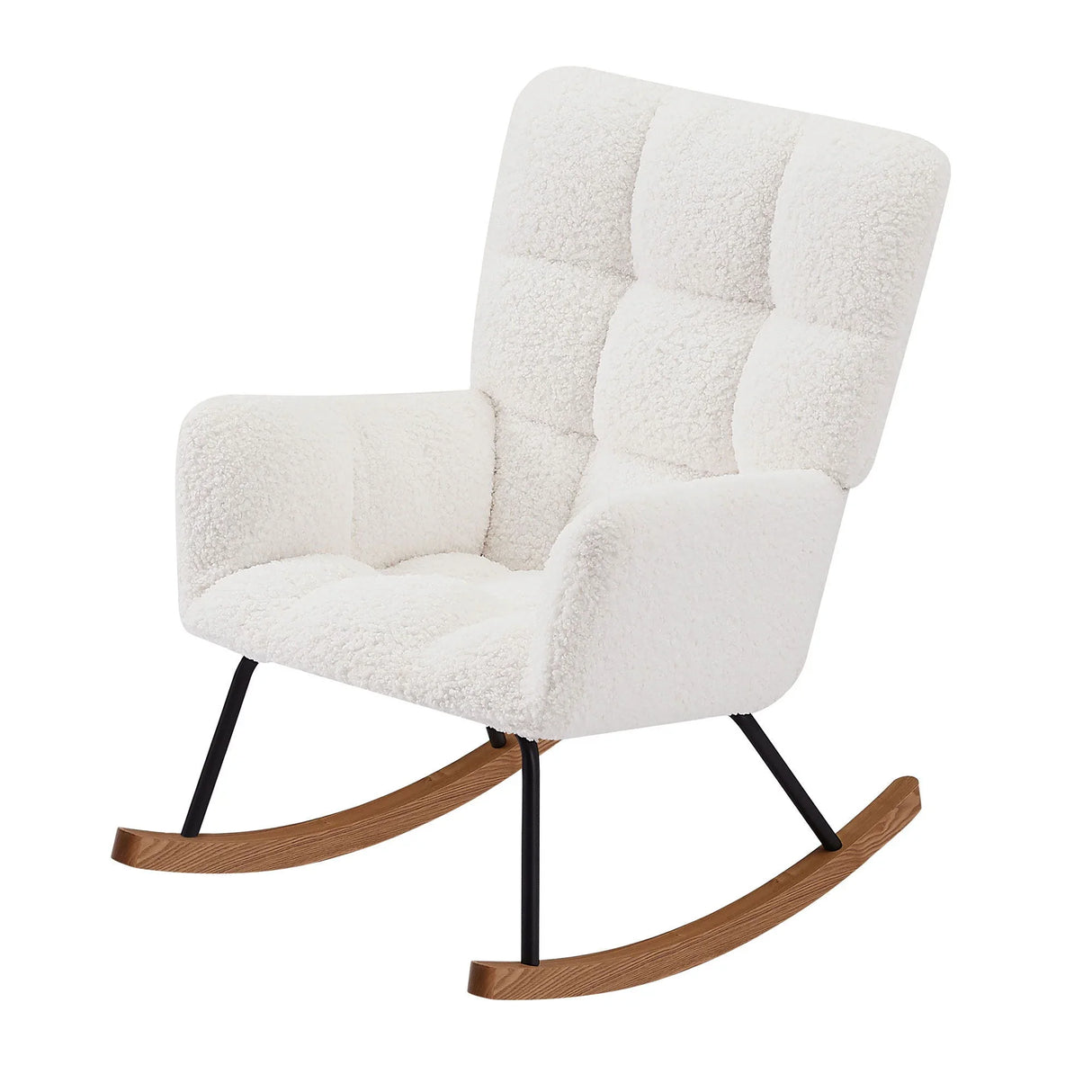 Comfy Upholstered Lounge Chair Rocking Chair With High Backrest, For Nursing Baby, Reading, Napping - Off White - Furniture Home Direct