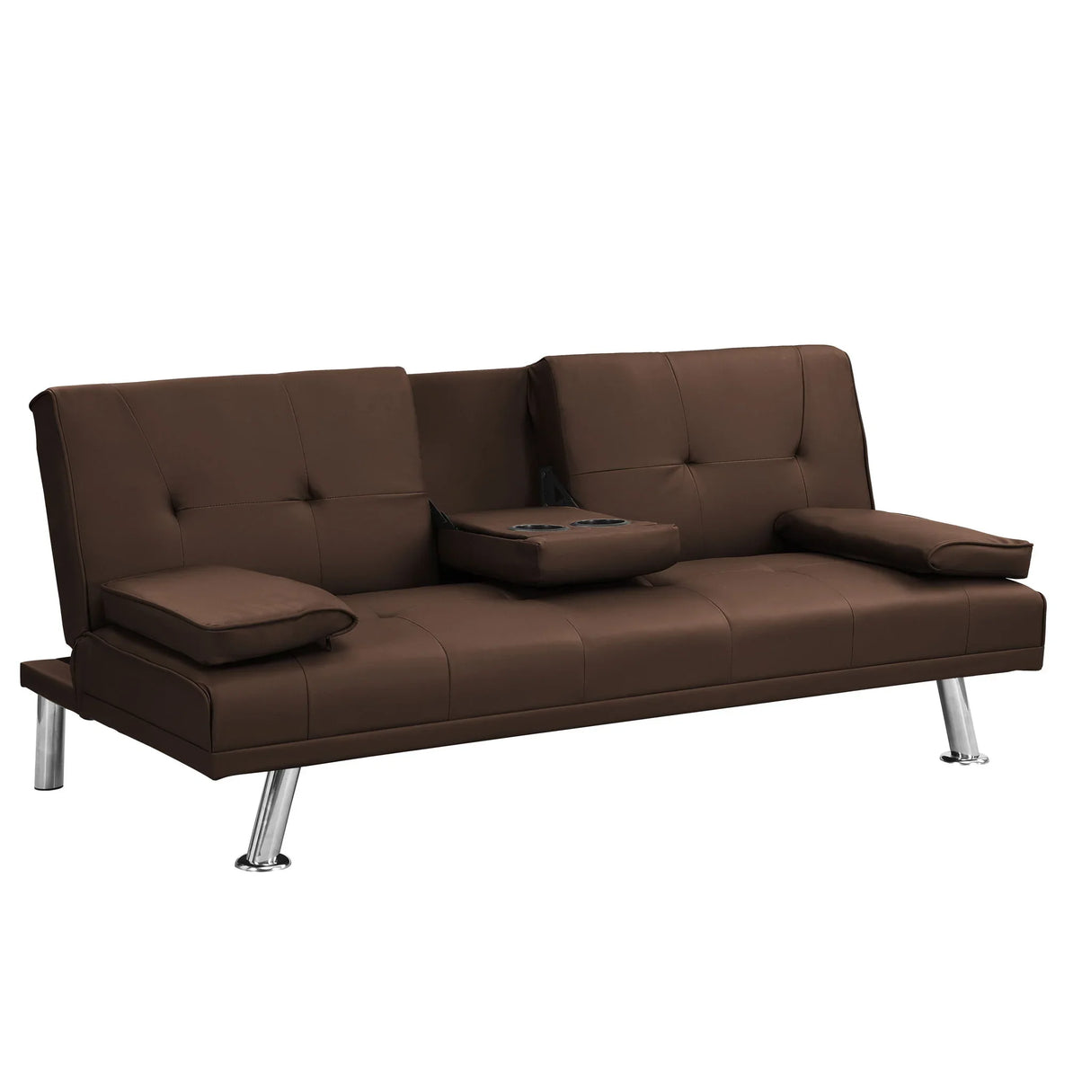 Futon Sofa Bed With Armrest Two Holders Wood Frame, Stainless Leg - Furniture Home Direct