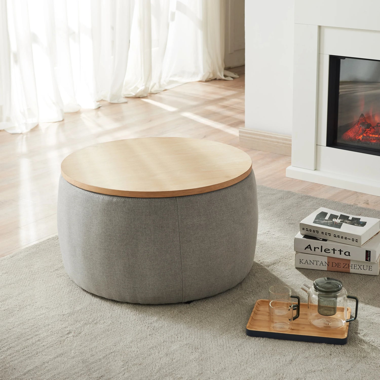 Round Storage Coffee Table - Grey - Furniture Home Direct