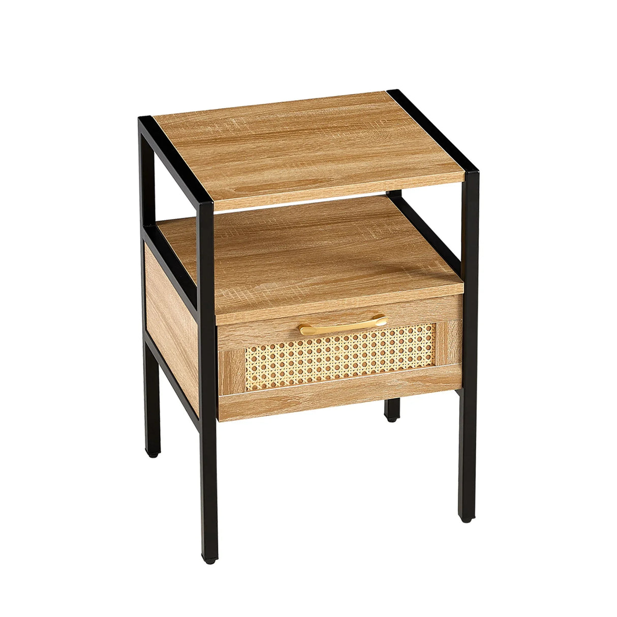 Rattan End Table With Drawer, Modern Nightstand, Metal Legs, Side Table For Living Room, Bedroom - Furniture Home Direct