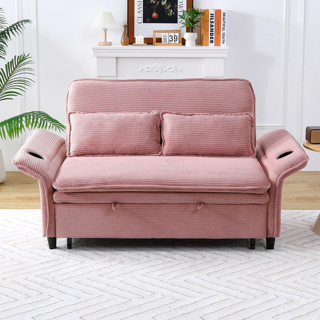 Modern Fabric Multi-Functional Sofa Bed With Adjustable Armrests And Backrests - Furniture Home Direct