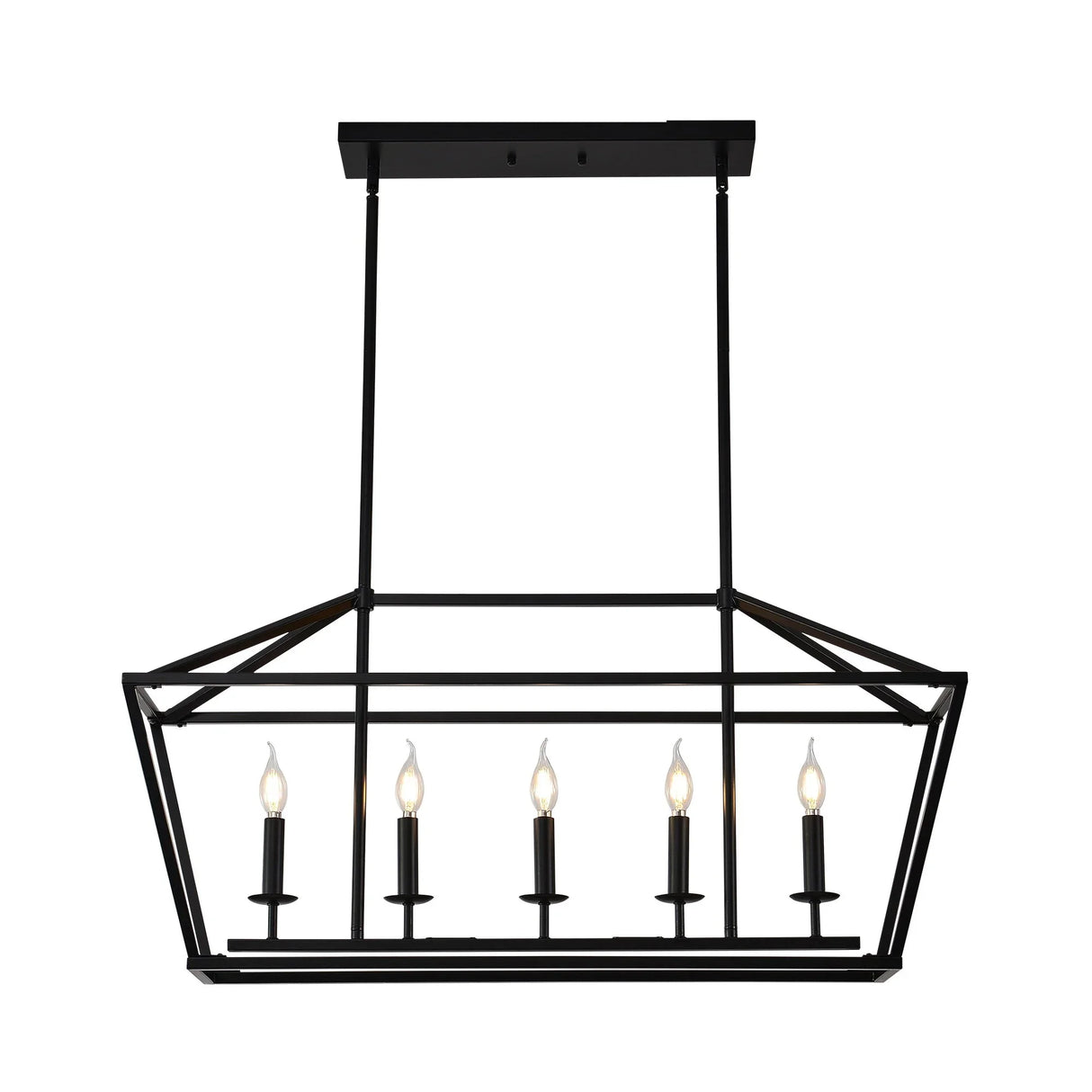 5 Light Farmhouse Kitchen Island Lighting, 5 Light Industrial Linear Chandelier For Dining Room Metal Hanging Pendant Light Fixture For Bedroom Living Room Hallway Conference Room - Matte Black - Furniture Home Direct
