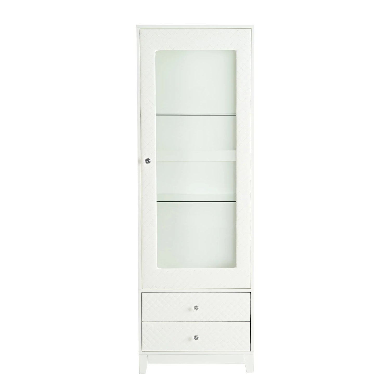 Modern Upholstered Glass Display Cabinet With Adjustable LED Light - White - Furniture Home Direct