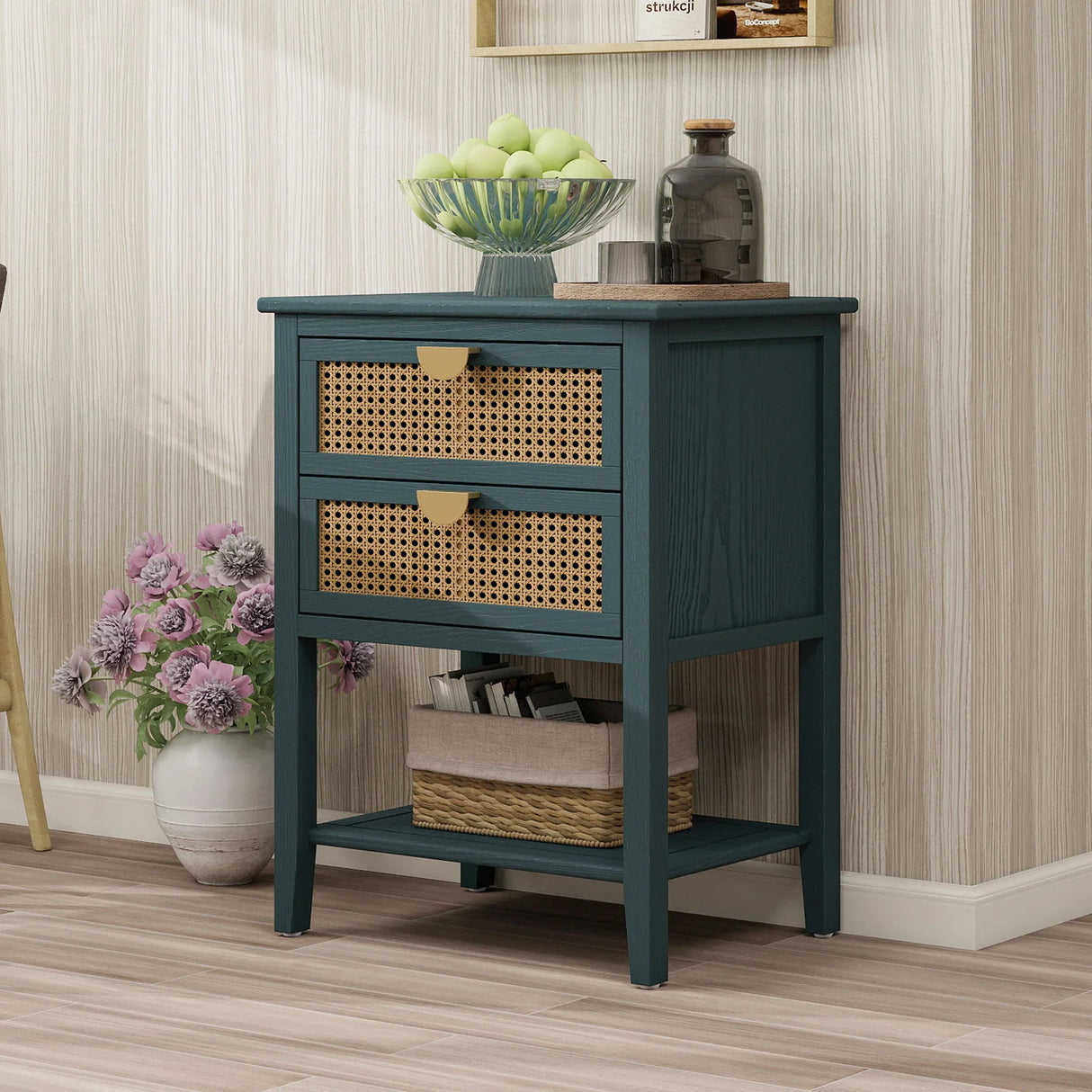 2 Drawer Side Table, Natural Rattan - Furniture Home Direct