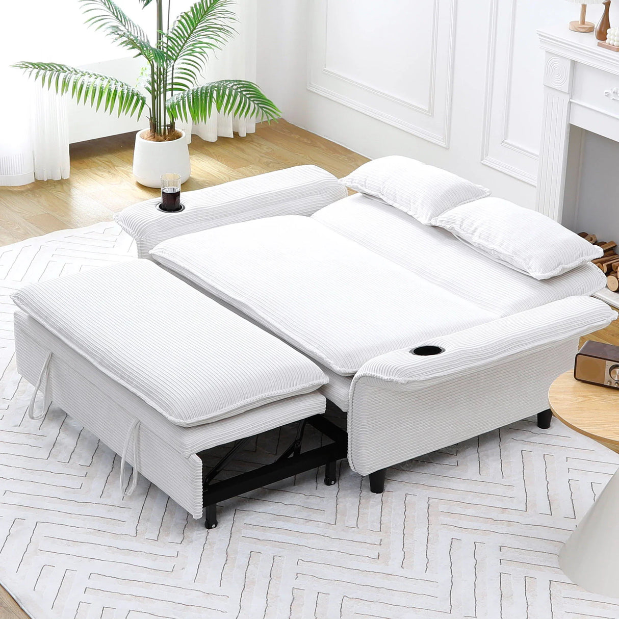 Modern Fabric Multi-Functional Sofa Bed With Adjustable Armrests And Backrests - Furniture Home Direct