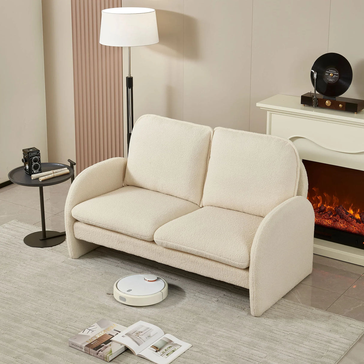 Loveseat Sofa Small Couch For Living Room, Sherpa Fabric Upholstered Loveseat Sofa Couch, Small Loveseat Sofa For Apartment, Bedroom - Furniture Home Direct