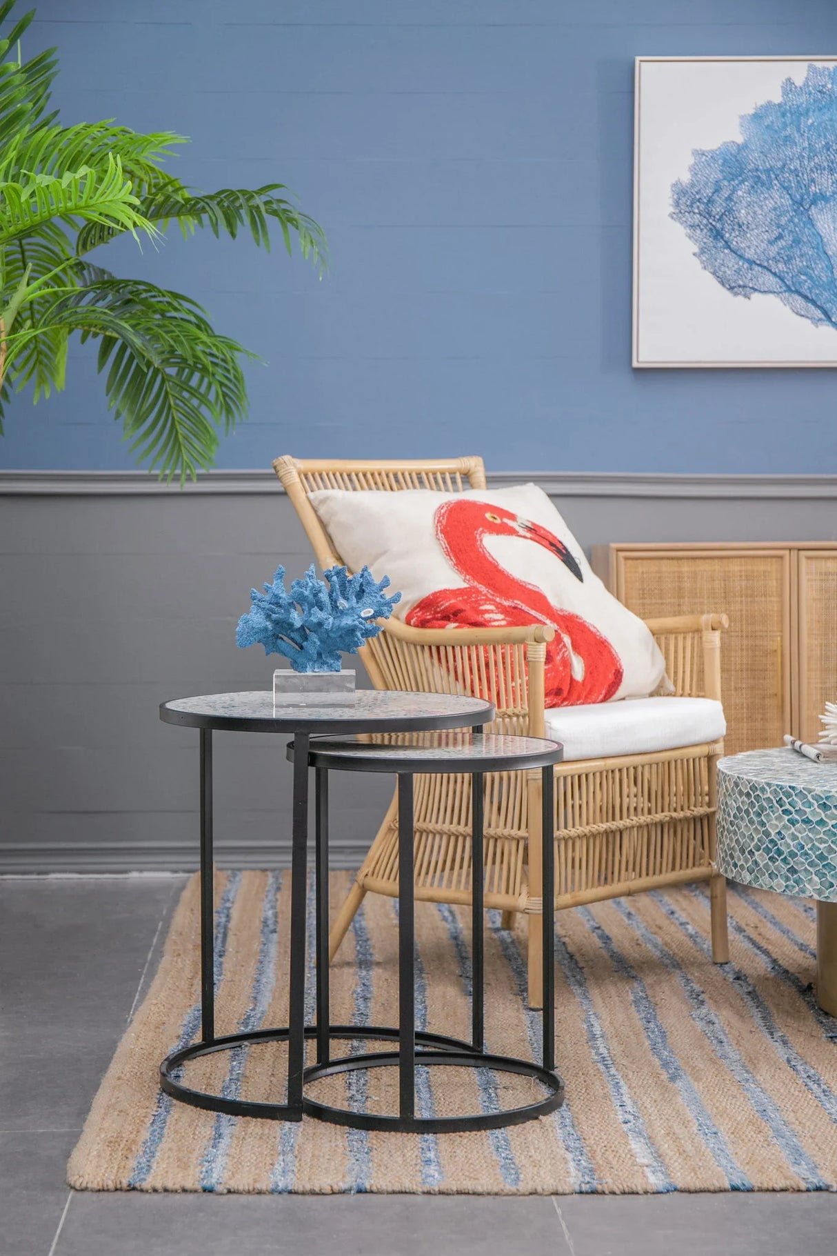 Round End Table, Stacking Side Tables With Sturdy Metal Frame For Small Space, Living Room, Office (Set of 2) - Black - Furniture Home Direct