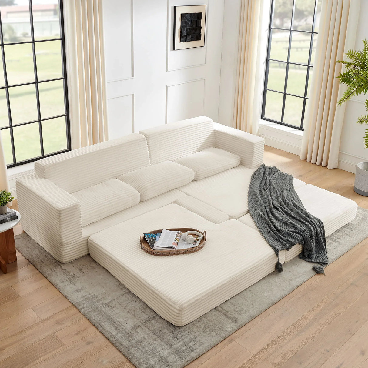 Modern Minimalist L Shape Modular Sectional Sofa, Corduroy Couch - Furniture Home Direct