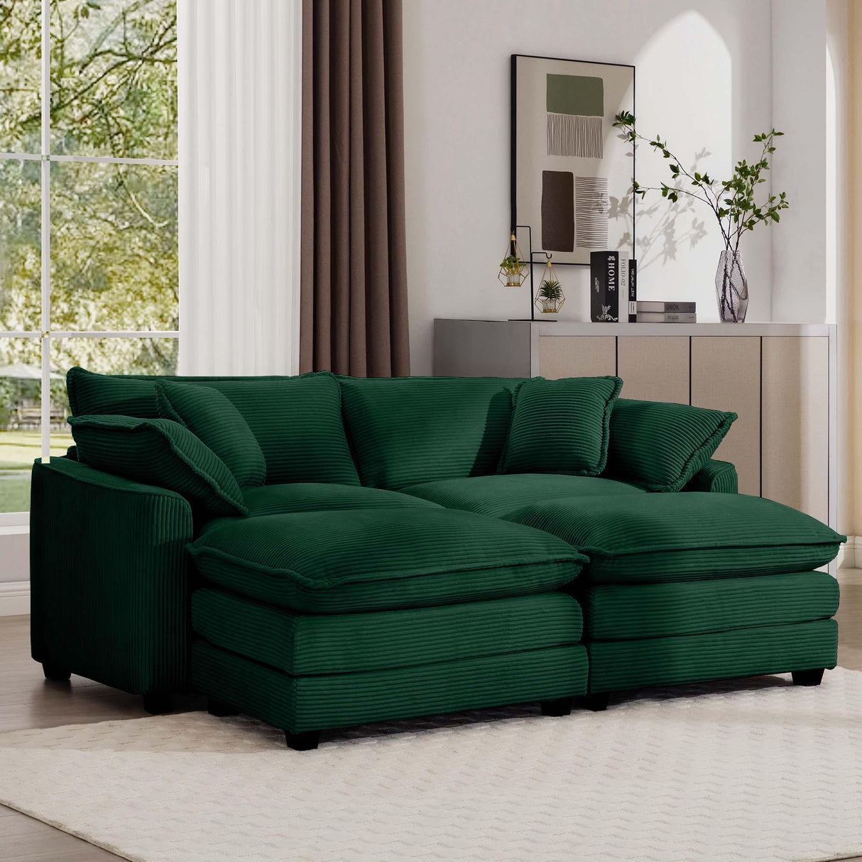 Modern Oversized Modular Cushion Sofa With Ottoman, Low Back, Deep Seating Sofa Set - Furniture Home Direct